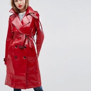ASOS Red Vinyl Patent Trench Coat